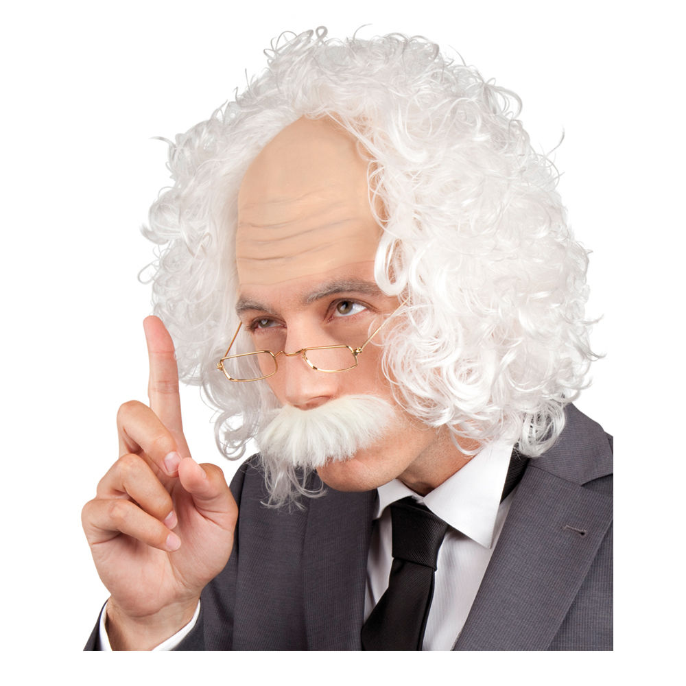 Perücke Herren Professor, mit Bart und Brille, weiß - mit Haarnetz Bild 2